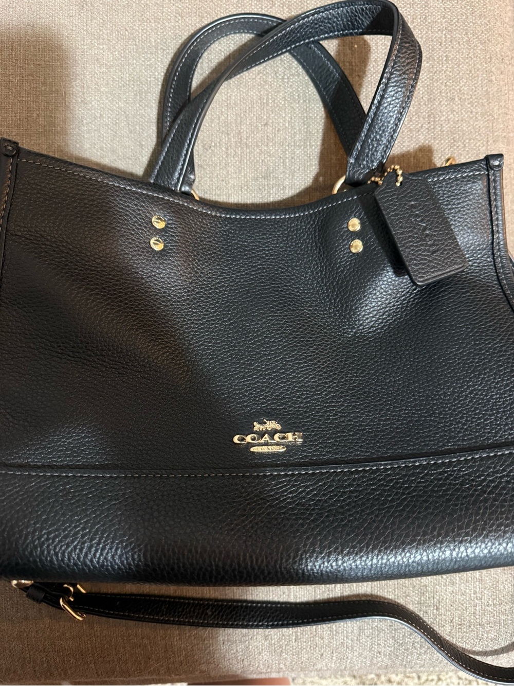 Coach Black Pebbled Leather Satchel with Gold Hardware and Crossbody Strap - Picture 2 of 13